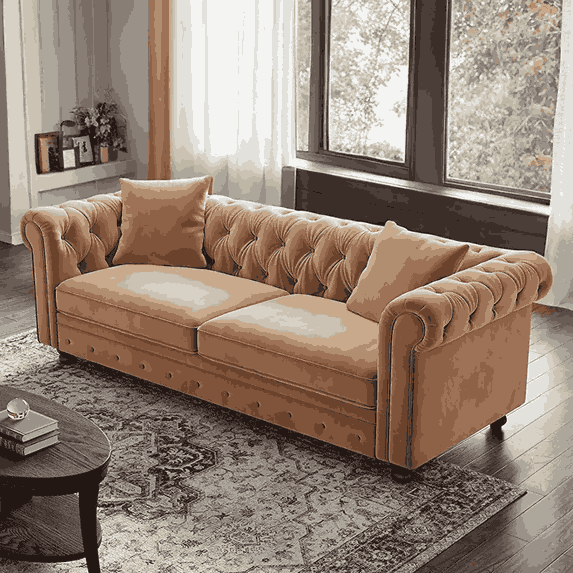 Best Affordable Furniture 82-Inch Three-Seater Velvet Chesterfield Sofa
