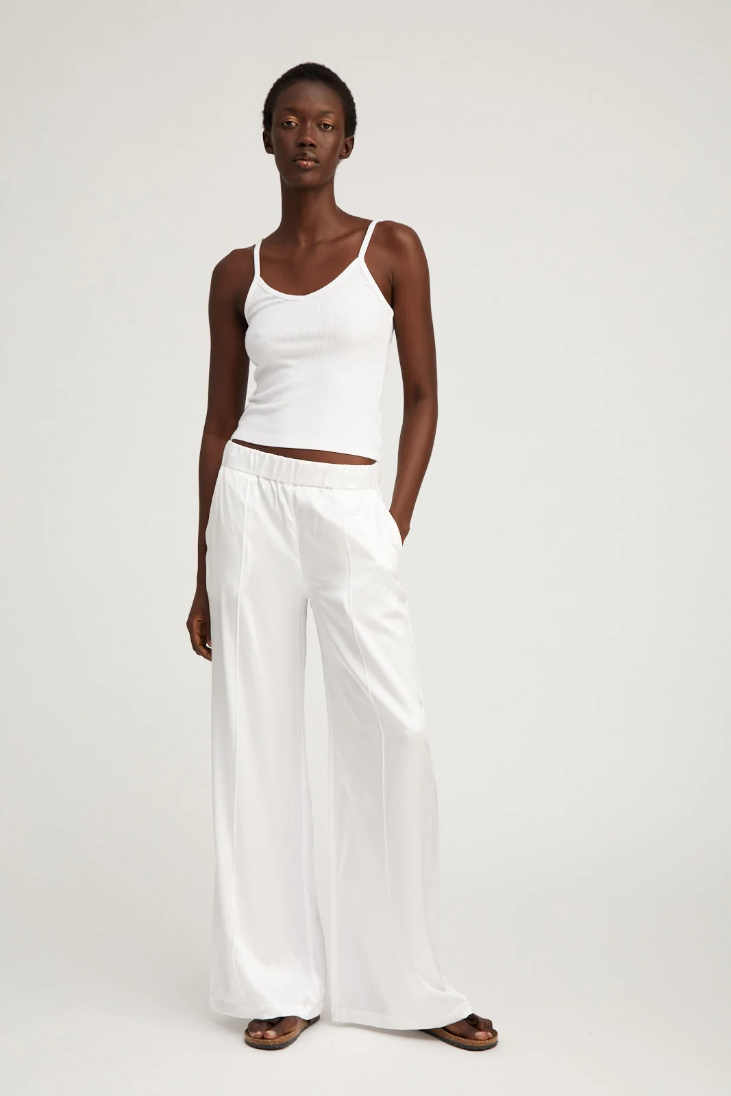 Silk Wide Leg Pintuck Pants