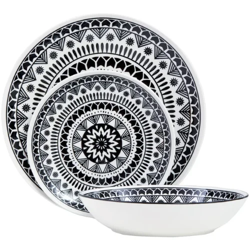12 Piece Black and White Dinner Set | Maya