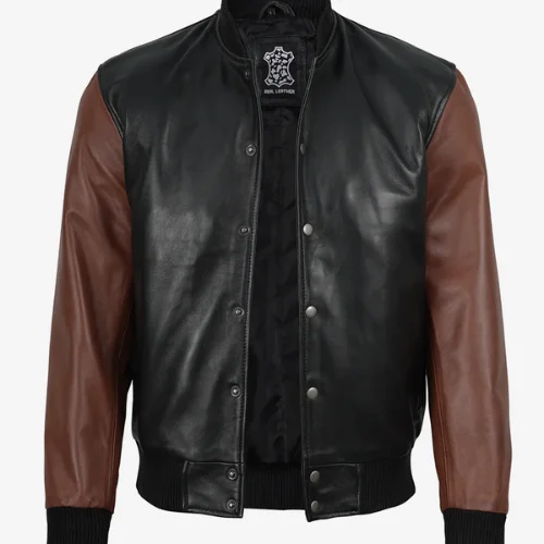 Mens Black and Cognac Bomber Jacket