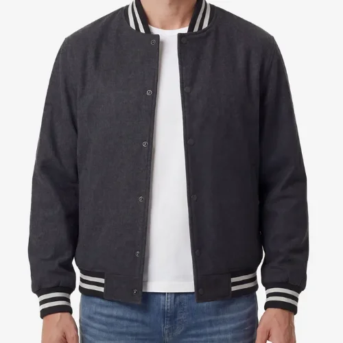 Men's Charcoal Grey Wool Varsity Jacket
