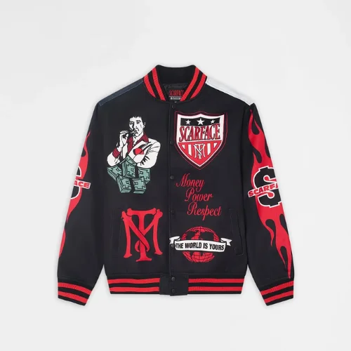 Scarface Graphic Varsity Jacket - Black