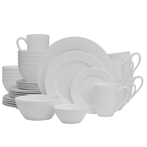 Trellis White 36 Piece Dinnerware Set, Service for 6